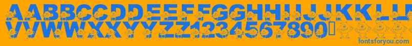 LmsGooglyBear-Schriftart – Blaue Schriften auf orangefarbenem Hintergrund