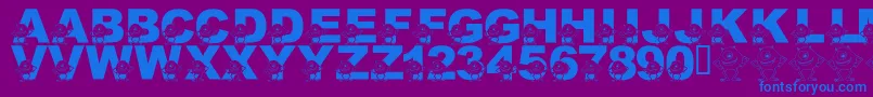 フォントLmsGooglyBear – 紫色の背景に青い文字