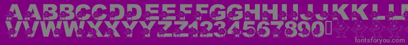 フォントLmsGooglyBear – 紫の背景に灰色の文字