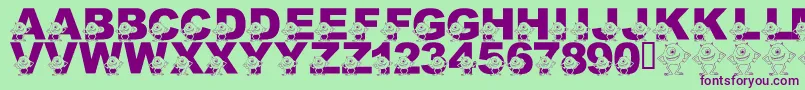 フォントLmsGooglyBear – 緑の背景に紫のフォント
