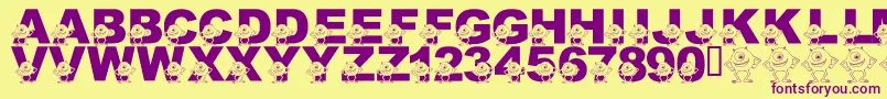 フォントLmsGooglyBear – 紫色のフォント、黄色の背景