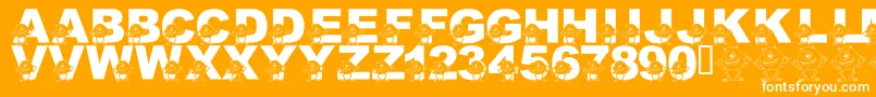 LmsGooglyBear-fontti – valkoiset fontit oranssilla taustalla