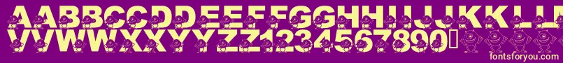 フォントLmsGooglyBear – 紫の背景に黄色のフォント