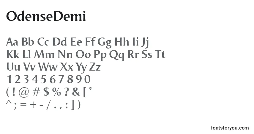 A fonte OdenseDemi – alfabeto, números, caracteres especiais
