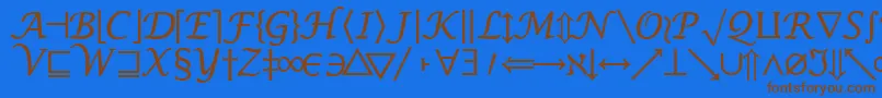 フォントMachadomathsymbolsskRegular – 茶色の文字が青い背景にあります。