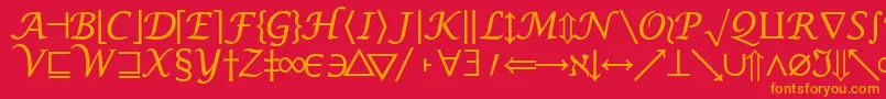 フォントMachadomathsymbolsskRegular – 赤い背景にオレンジの文字