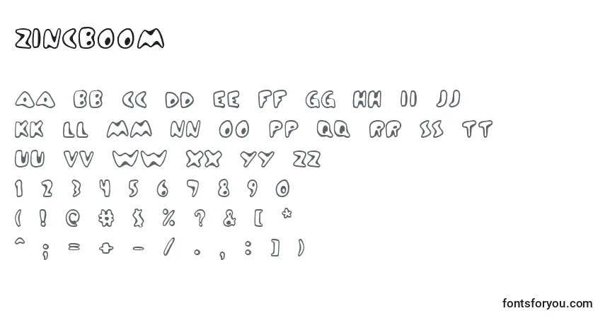 A fonte Zincboom – alfabeto, números, caracteres especiais