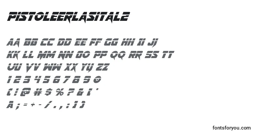 A fonte Pistoleerlasital2 – alfabeto, números, caracteres especiais