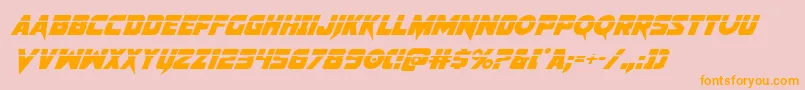 Pistoleerlasital2-Schriftart – Orangefarbene Schriften auf rosa Hintergrund