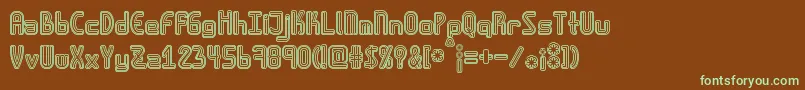 フォントAmplitudesdoublestroke – 緑色の文字が茶色の背景にあります。