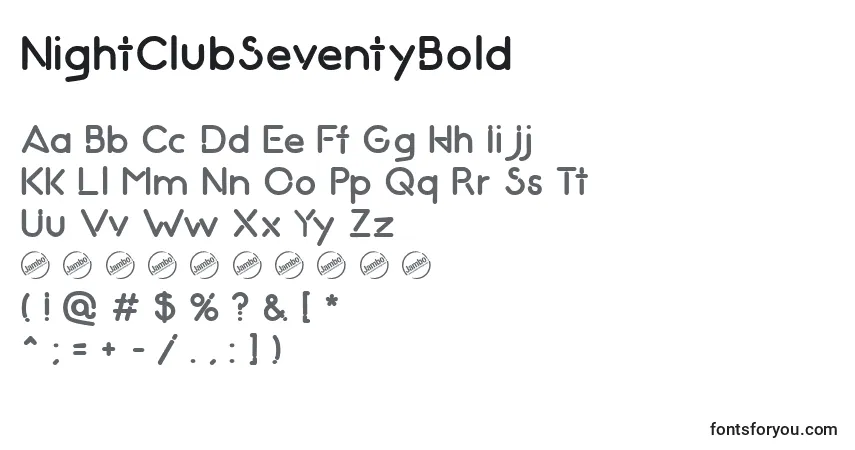 Шрифт NightClubSeventyBold – алфавит, цифры, специальные символы