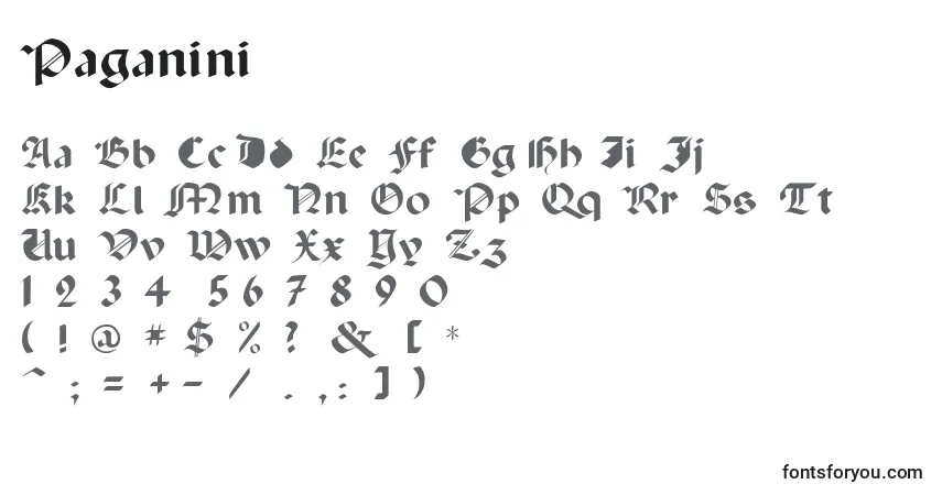 Schriftart Paganini – Alphabet, Zahlen, spezielle Symbole
