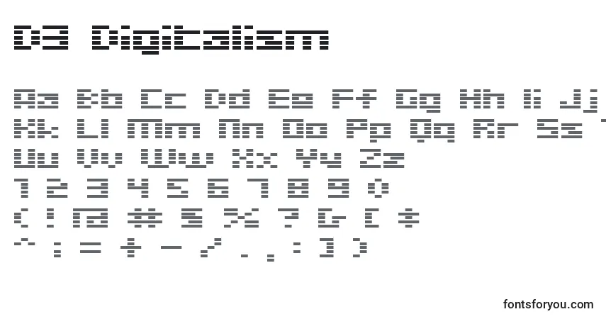 Fuente D3 Digitalism - alfabeto, números, caracteres especiales