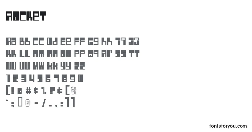 Czcionka Rocket – alfabet, cyfry, specjalne znaki