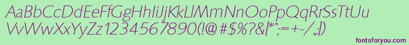 SaxonyserialXlightItalic Font – Purple Fonts on Green Background