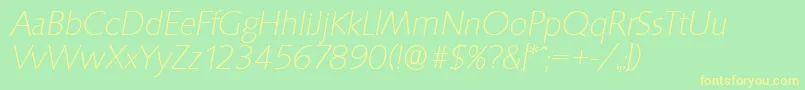 Fonte SaxonyserialXlightItalic – fontes amarelas em um fundo verde