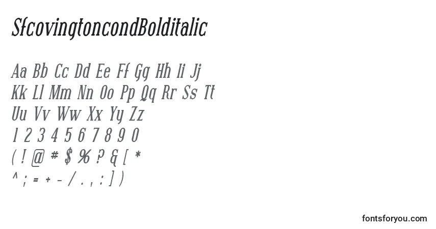 Шрифт SfcovingtoncondBolditalic – алфавит, цифры, специальные символы
