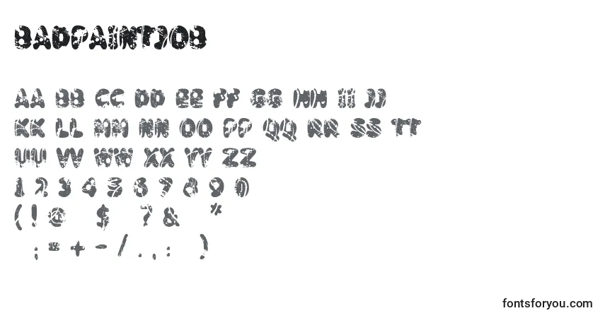 Czcionka Badpaintjob – alfabet, cyfry, specjalne znaki