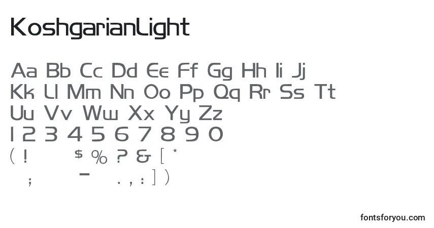 A fonte KoshgarianLight – alfabeto, números, caracteres especiais