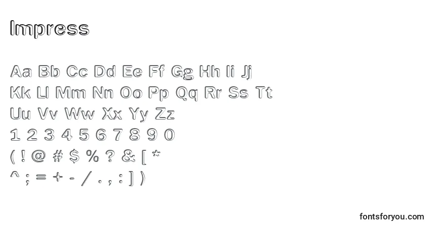 Schriftart Impress – Alphabet, Zahlen, spezielle Symbole