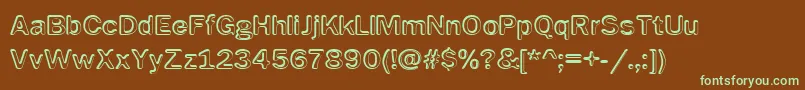 フォントImpress – 緑色の文字が茶色の背景にあります。