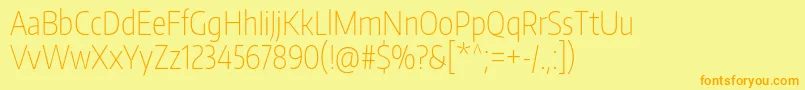 EncodesanscompressedThin-Schriftart – Orangefarbene Schriften auf gelbem Hintergrund