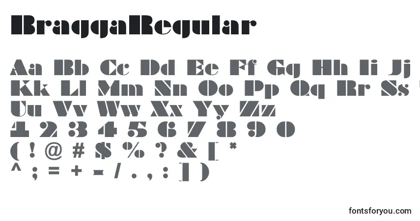 Schriftart BraggaRegular – Alphabet, Zahlen, spezielle Symbole