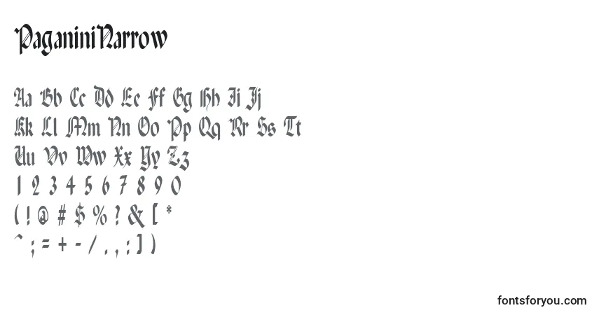 Schriftart PaganiniNarrow – Alphabet, Zahlen, spezielle Symbole