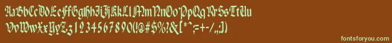 フォントPaganiniNarrow – 緑色の文字が茶色の背景にあります。