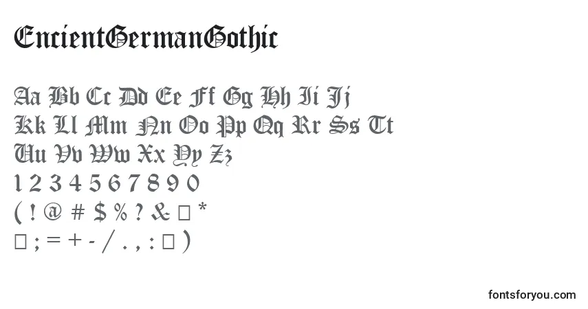 Czcionka EncientGermanGothic – alfabet, cyfry, specjalne znaki