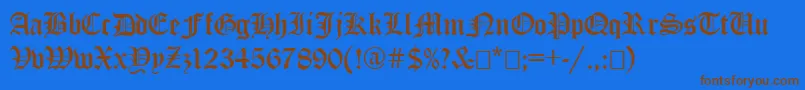フォントEncientGermanGothic – 茶色の文字が青い背景にあります。