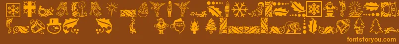 Xmasicons-Schriftart – Orangefarbene Schriften auf braunem Hintergrund