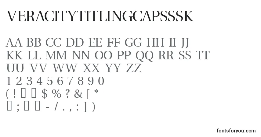Czcionka Veracitytitlingcapsssk – alfabet, cyfry, specjalne znaki