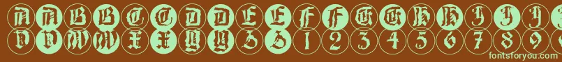 BarlosRandomrings-fontti – vihreät fontit ruskealla taustalla