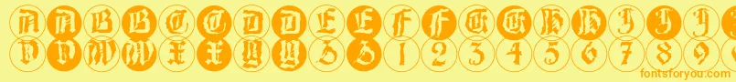 フォントBarlosRandomrings – オレンジの文字が黄色の背景にあります。