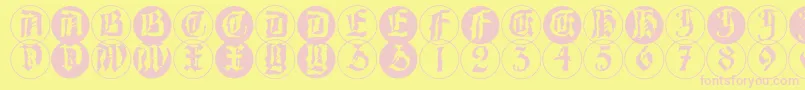 BarlosRandomrings-Schriftart – Rosa Schriften auf gelbem Hintergrund