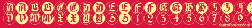 BarlosRandomrings Font – Yellow Fonts on Red Background