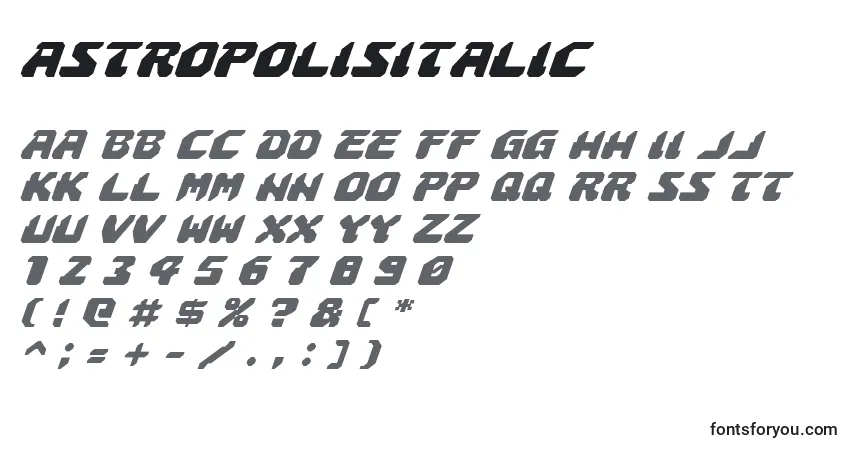 Schriftart AstropolisItalic – Alphabet, Zahlen, spezielle Symbole