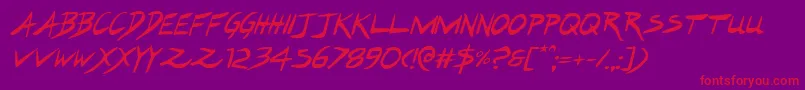 Hakturusital-Schriftart – Rote Schriften auf violettem Hintergrund