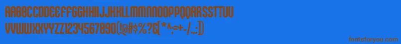 フォントKleptocracyTitlingCdRg – 茶色の文字が青い背景にあります。