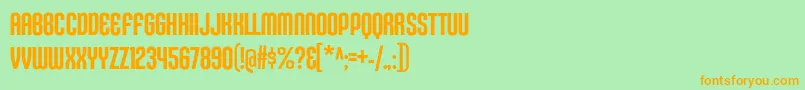 フォントKleptocracyTitlingCdRg – オレンジの文字が緑の背景にあります。