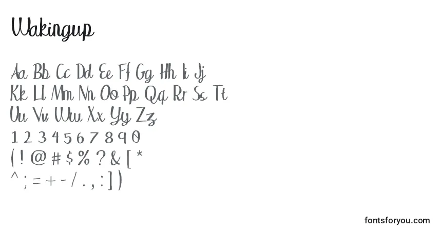A fonte Wakingup – alfabeto, números, caracteres especiais