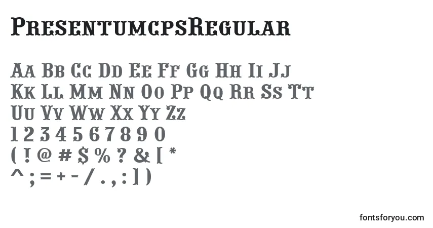Schriftart PresentumcpsRegular – Alphabet, Zahlen, spezielle Symbole