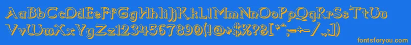 フォントDumbledor2Shadow – オレンジ色の文字が青い背景にあります。