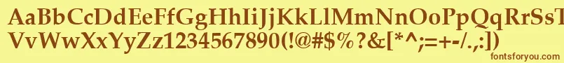 フォントPalatiaBold – 茶色の文字が黄色の背景にあります。