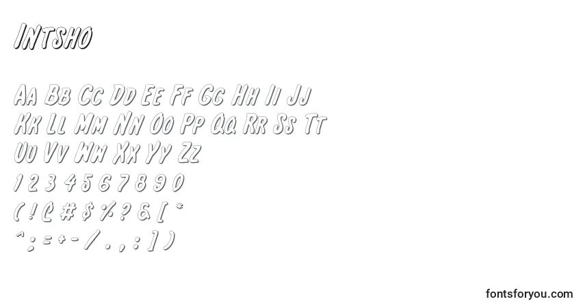 A fonte Intsho – alfabeto, números, caracteres especiais