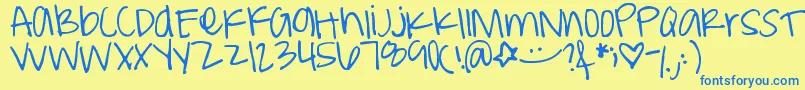 フォントPeaweenie – 青い文字が黄色の背景にあります。