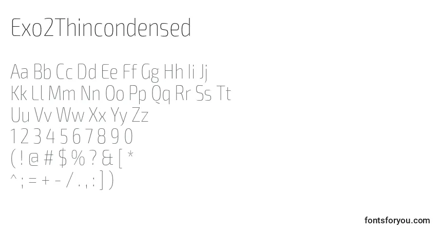 Шрифт Exo2Thincondensed – алфавит, цифры, специальные символы