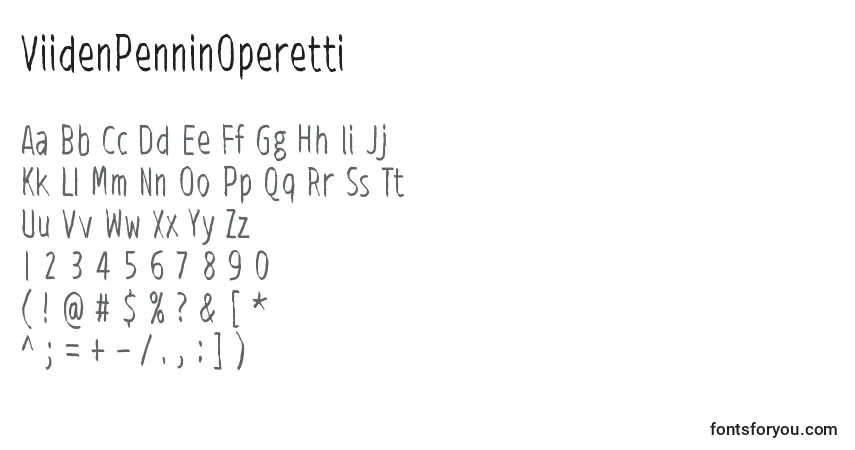 A fonte ViidenPenninOperetti – alfabeto, números, caracteres especiais