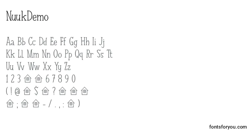 A fonte NuukDemo – alfabeto, números, caracteres especiais
